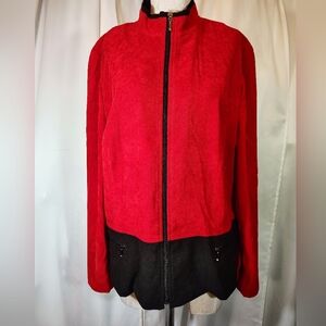 M Collection Zip Up Jacket, Women Pocket Red Black Two Tone, Lightweight, 16